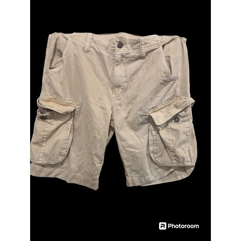 True Religion Cargo Shorts Men's Size 33 Actual 34 Flat Front Khaki Tan  Distres